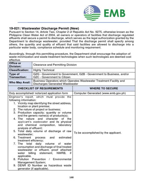 1. Wastewater Discharge Permit (New).